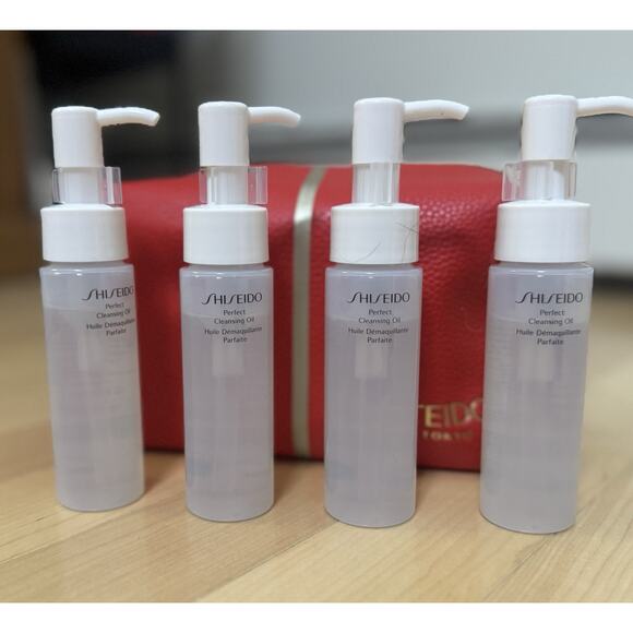 Shiseido Perfect Cleansing Oil 40ml x4 + Red Cosmetic Bag Travel Set - Picture 1 of 4